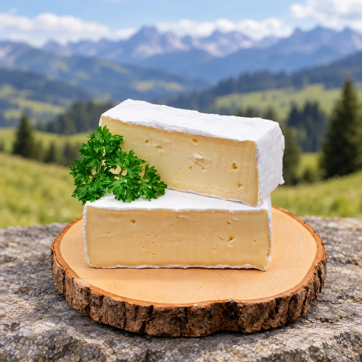 Allgäuer Brie vor alpiner Kulisse